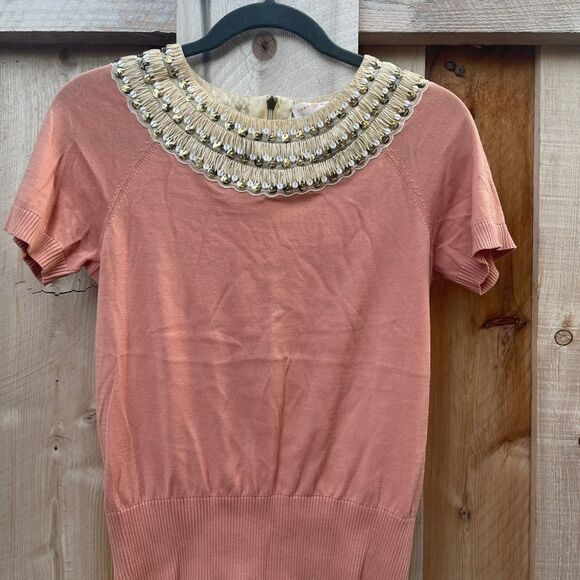 Tory Burch Daisy Embellished-Neck Sweater, Nectar - Picture 2 of 5